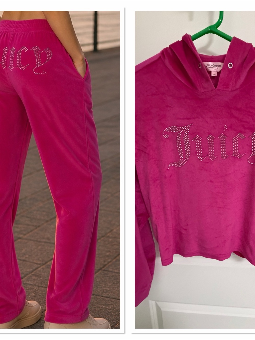 Like New SET Juicy Couture velour rhinestone  pullover/Joggers size Large